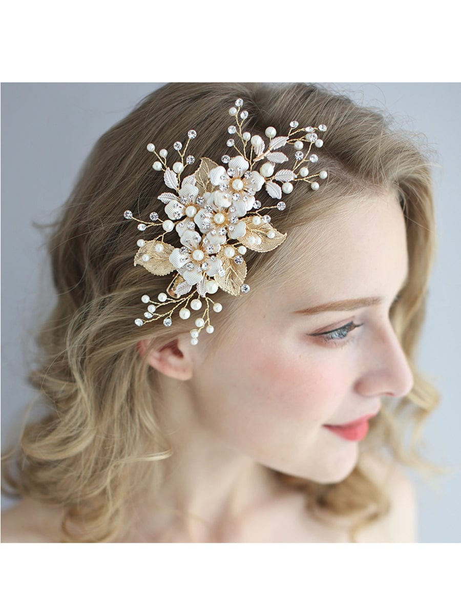 Delicate Handmade Floral Decoration Headwear Pearl Hairpin #color_Gold