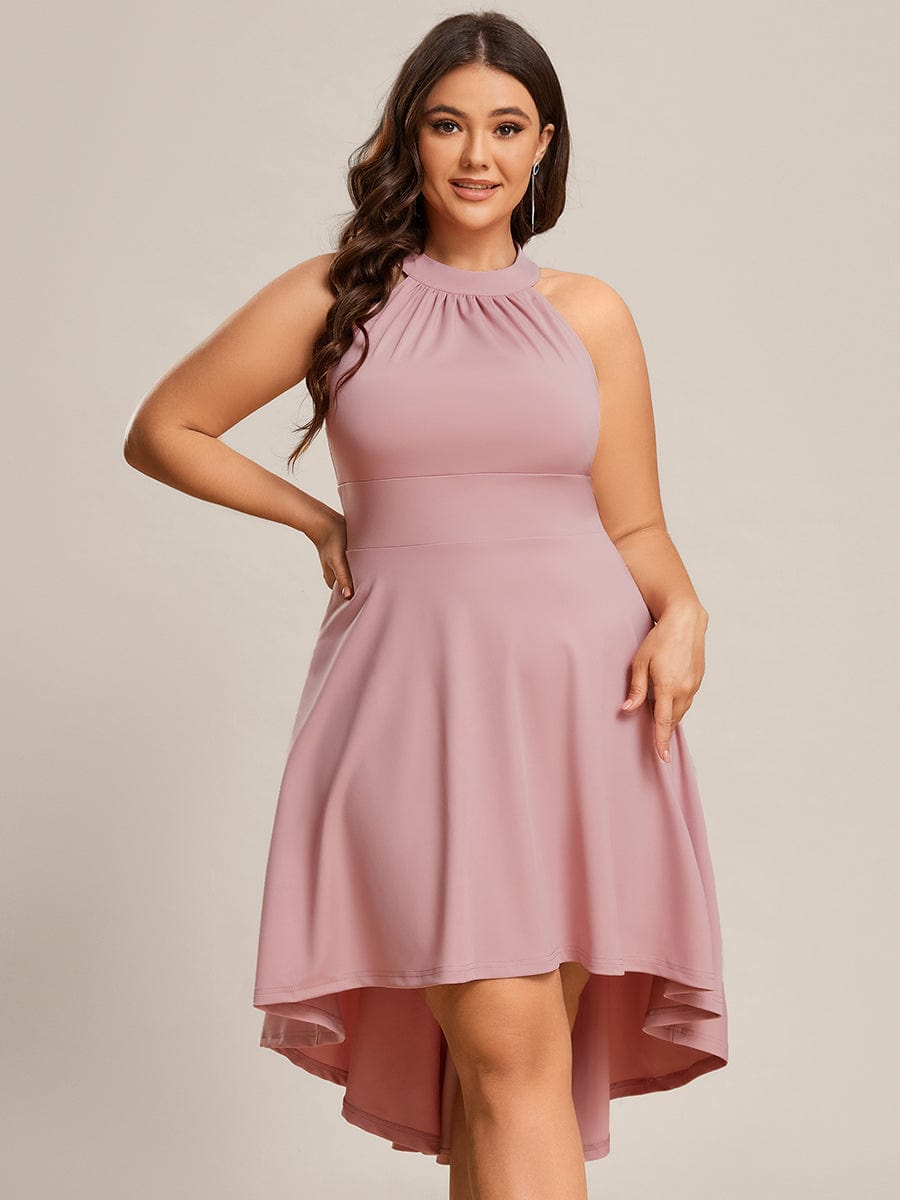 Halterneck Fashion Knee-Length A-Line Wedding Guest Dress #color_Dusty Rose