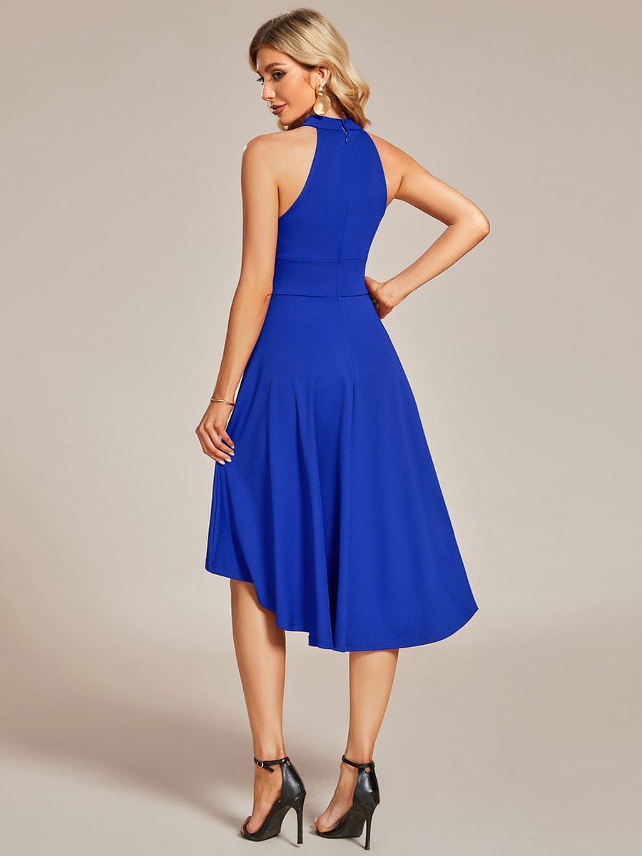 Halterneck Fashion Knee-Length A-Line Wedding Guest Dress #color_Sapphire Blue