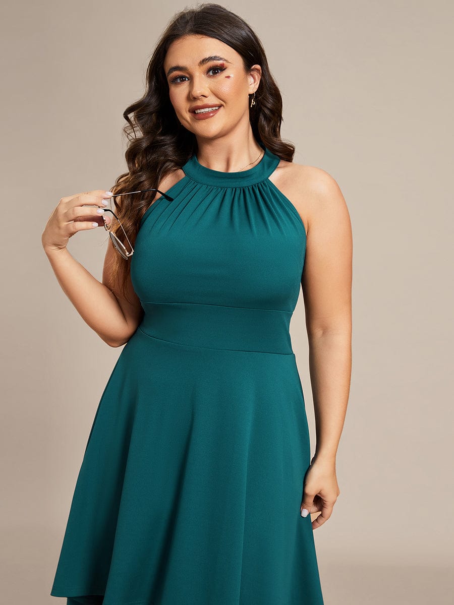 Halterneck Fashion Knee-Length A-Line Wedding Guest Dress #color_Teal