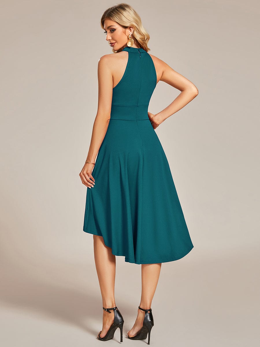 Halterneck Fashion Knee-Length A-Line Wedding Guest Dress #color_Teal