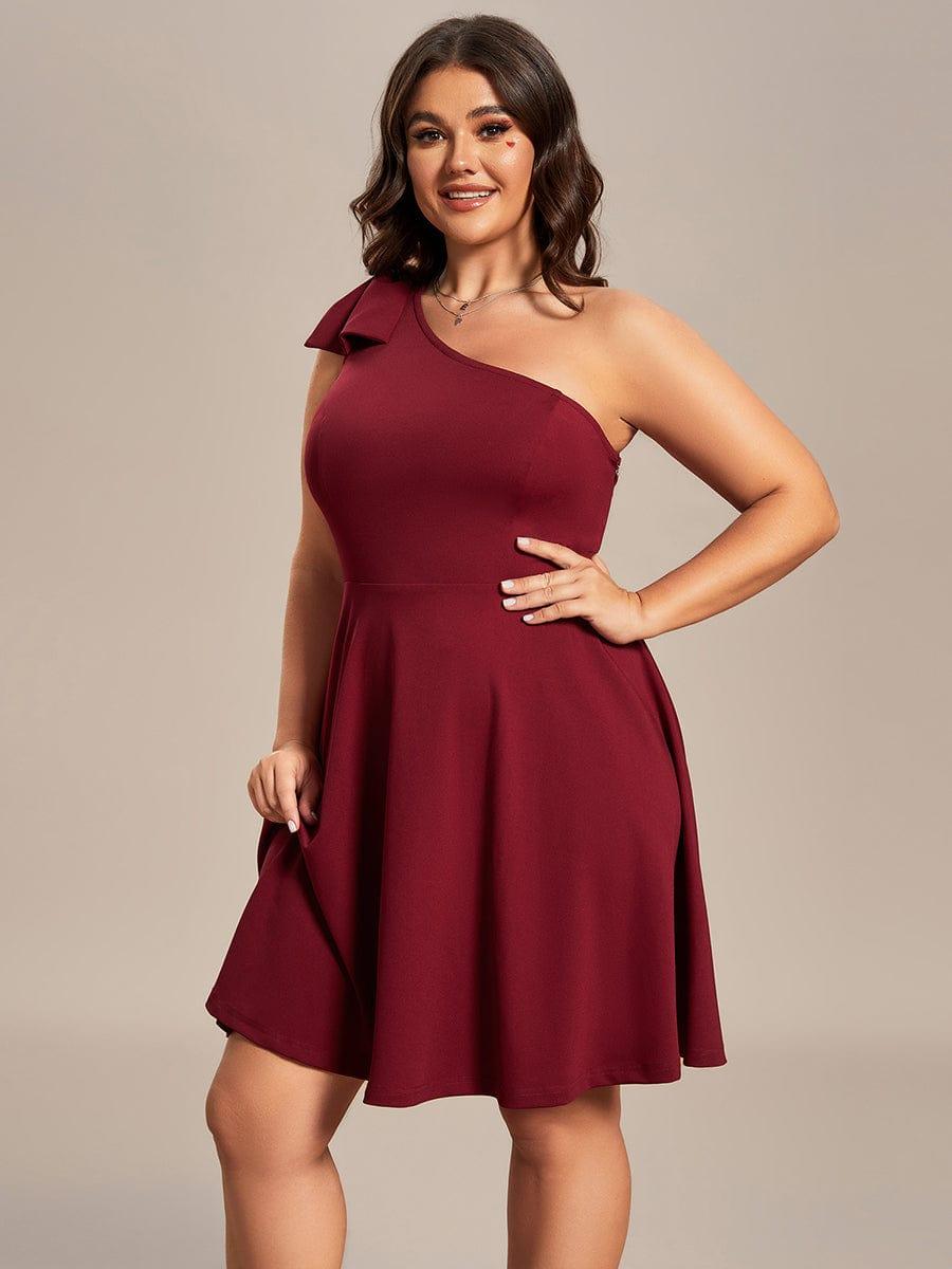 One Shoulder with Bowknot Sleeveless A-Line Summer Mini Dress #color_Burgundy