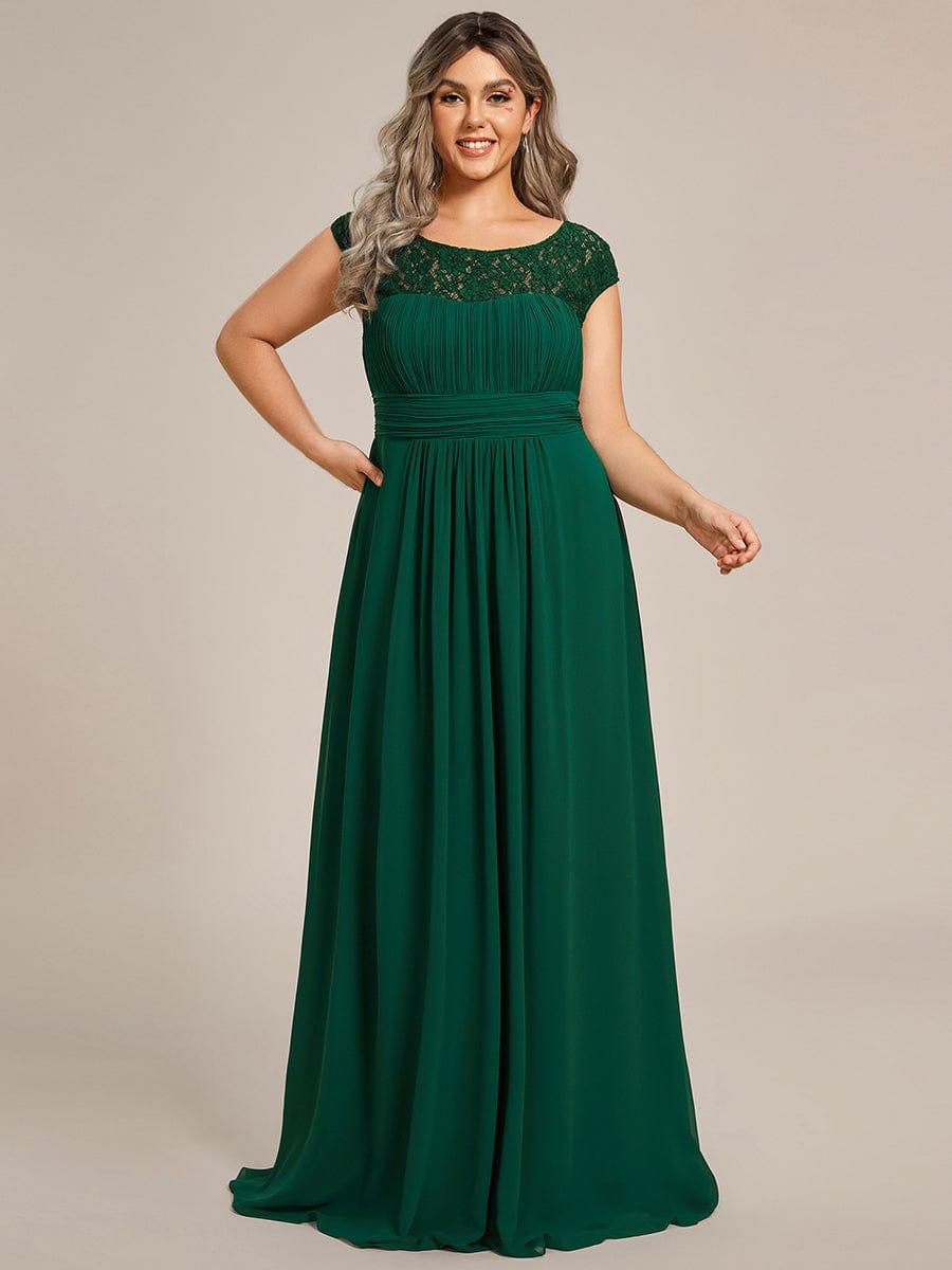 Plus Size Empire Waist Lace Bodice Evening Dress #Color_Dark Green