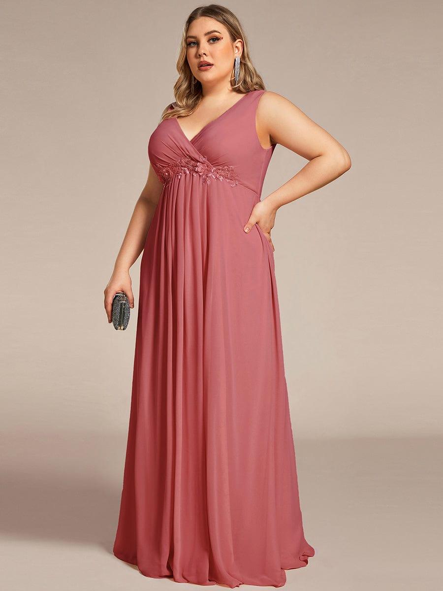 Plus Size Floral Applique Sleeveless Chiffon Formal Evening Dress #color_Cameo Brown