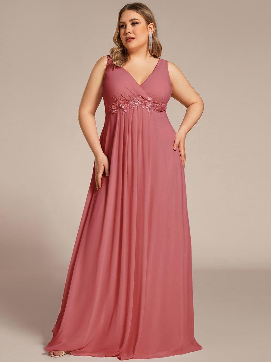 Plus Size Floral Applique Sleeveless Chiffon Formal Evening Dress #color_Cameo Brown