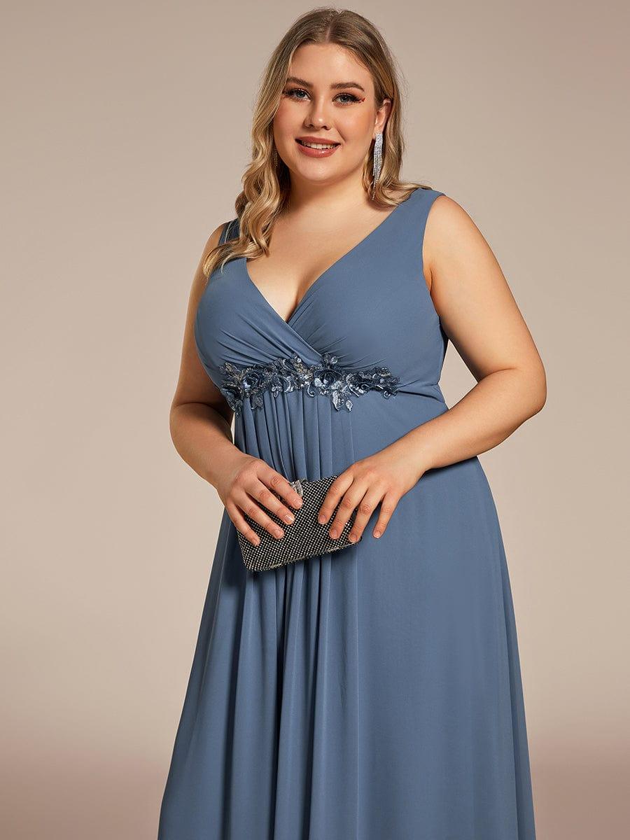 Plus Size Floral Applique Sleeveless Chiffon Formal Evening Dress #color_Dusty Blue