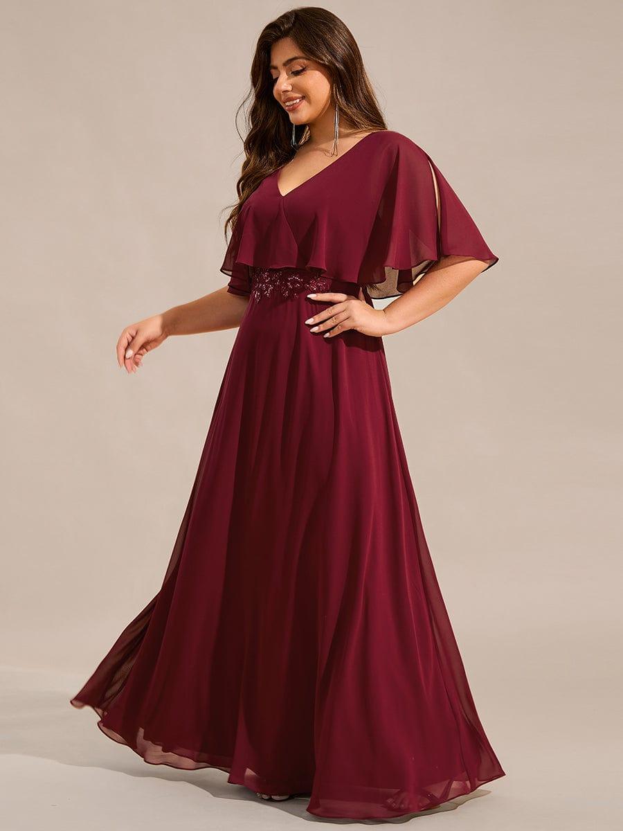 Plus Size Chiffon Formal Maxi Dress with Batwing Sleeves #color_Burgundy