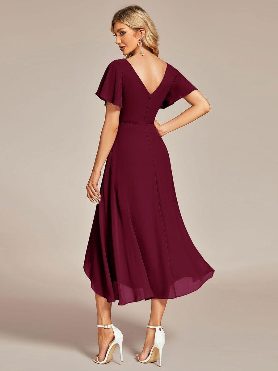 Flowing Chiffon V-Neck Ruffle Sleeves Bridesmaid Dress #color_Burgundy