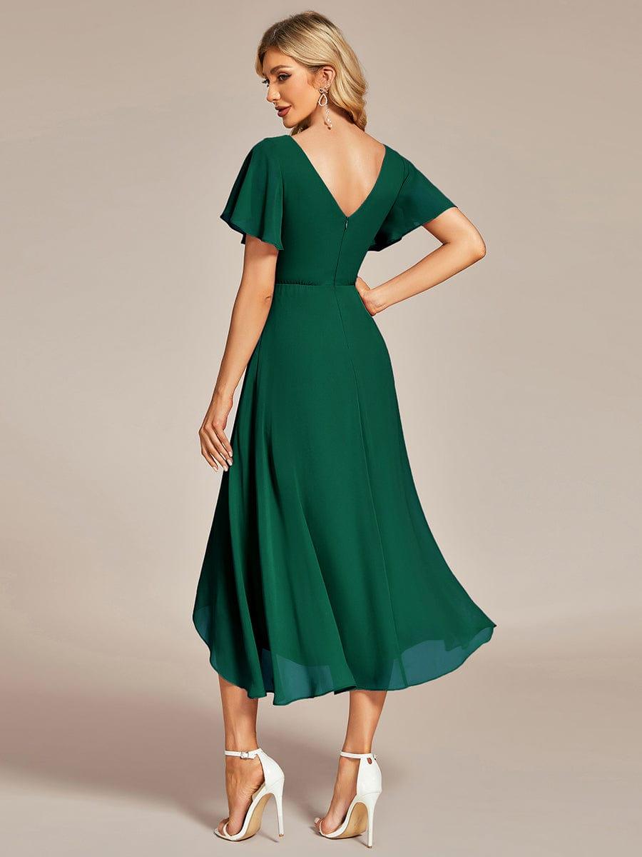 Flowing Chiffon V-Neck Ruffle Sleeves Bridesmaid Dress #color_Dark Green