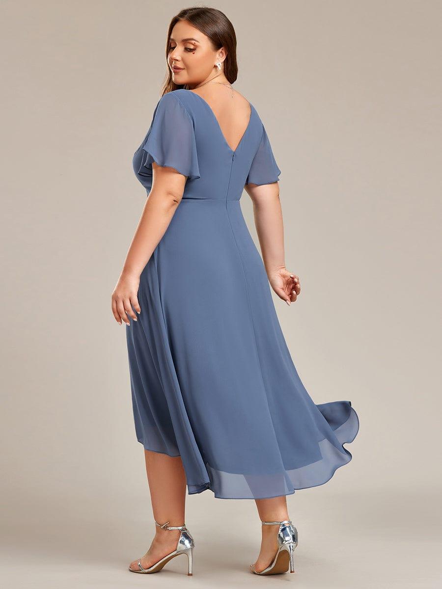Plus Size Flowing Chiffon V-Neck Ruffle Sleeves Bridesmaid Dress #color_Dusty Blue