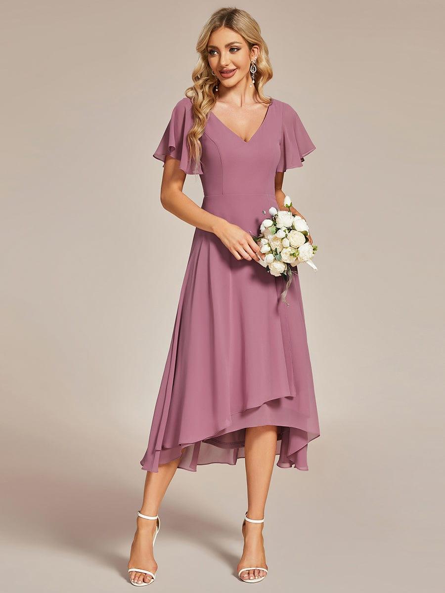 Flowing Chiffon V-Neck Ruffle Sleeves Bridesmaid Dress #color_Purple Orchid