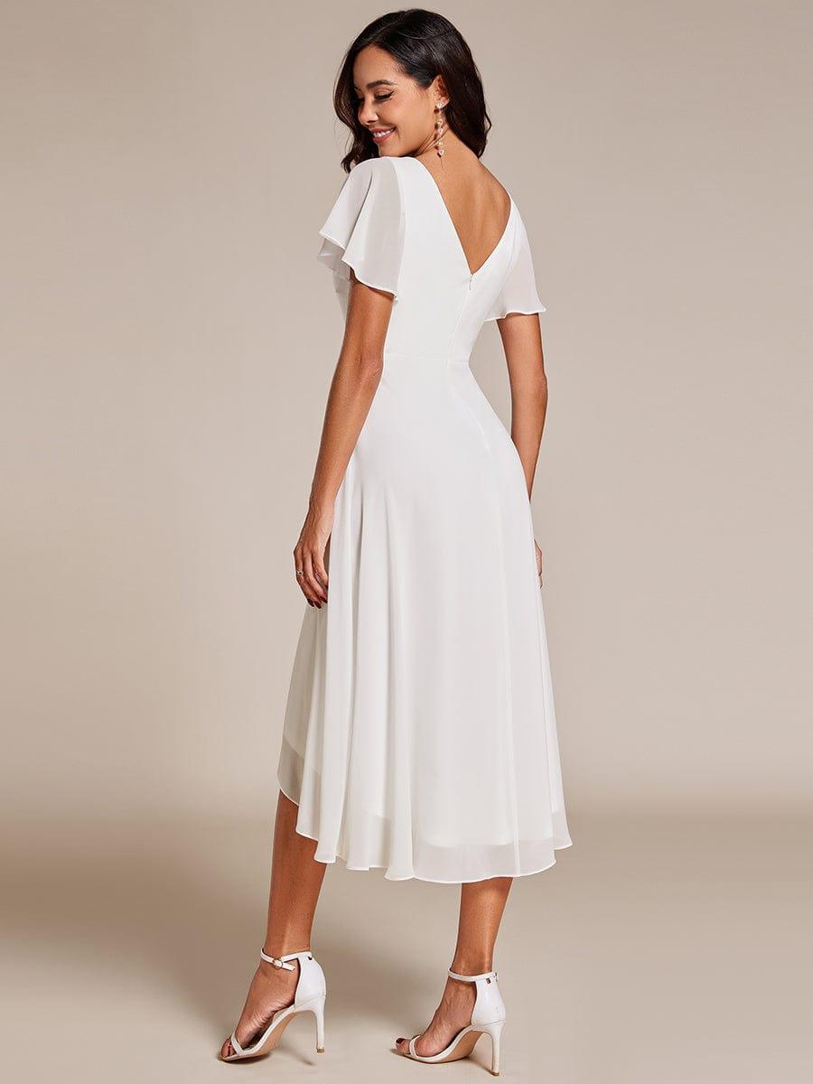 Flowing Chiffon V-Neck Ruffle Sleeves Bridesmaid Dress #color_White