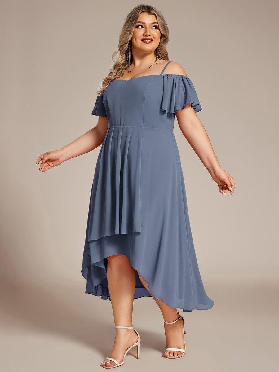 Plus Size Cold Shoulder Sweetheart Necklin Chiffon Midi Wedding Guest Dress #color_Dusty Blue
