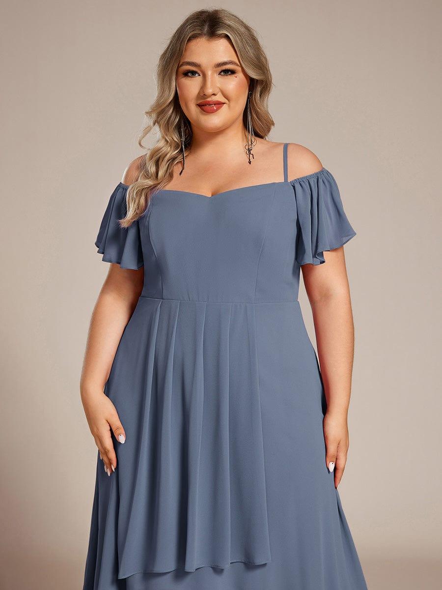 Plus Size Cold Shoulder Sweetheart Necklin Chiffon Midi Wedding Guest Dress #color_Dusty Blue
