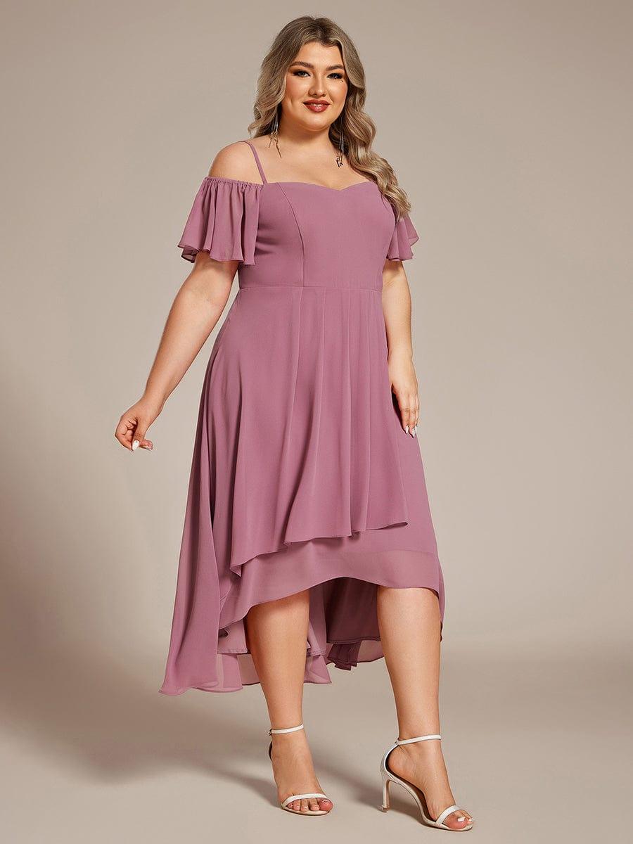 Plus Size Cold Shoulder Sweetheart Necklin Chiffon Midi Wedding Guest Dress #color_Purple Orchid