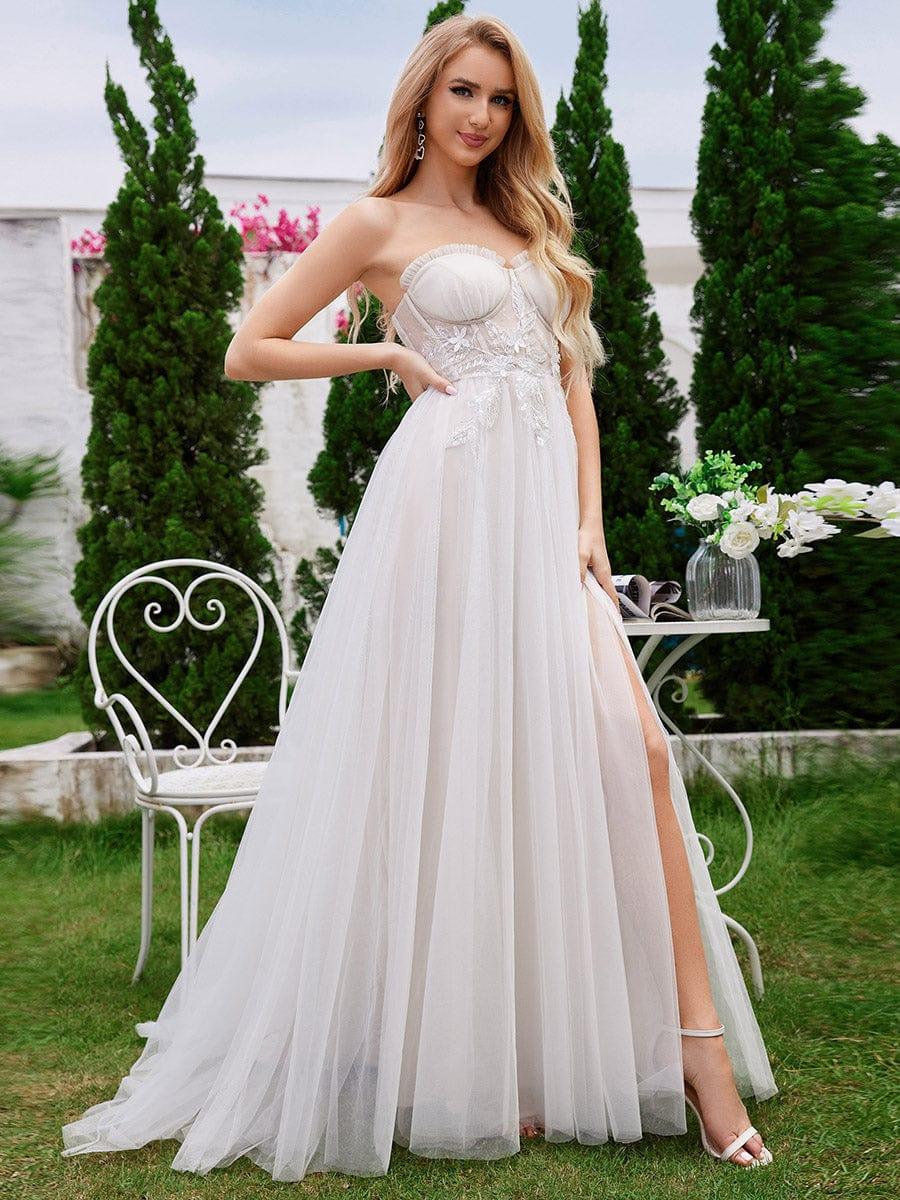 Strapless Corset See-Through Back Lace-Up A-Line Wedding Dress #color_Ivory
