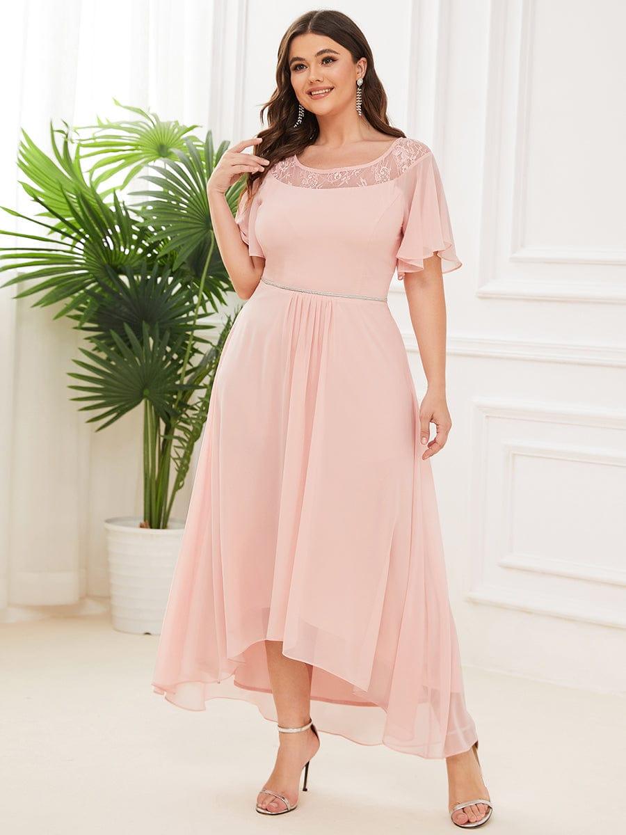 Women's Casual Boat Neck A-Line Midi Dress with Asymmetrical Hems #color_Pink