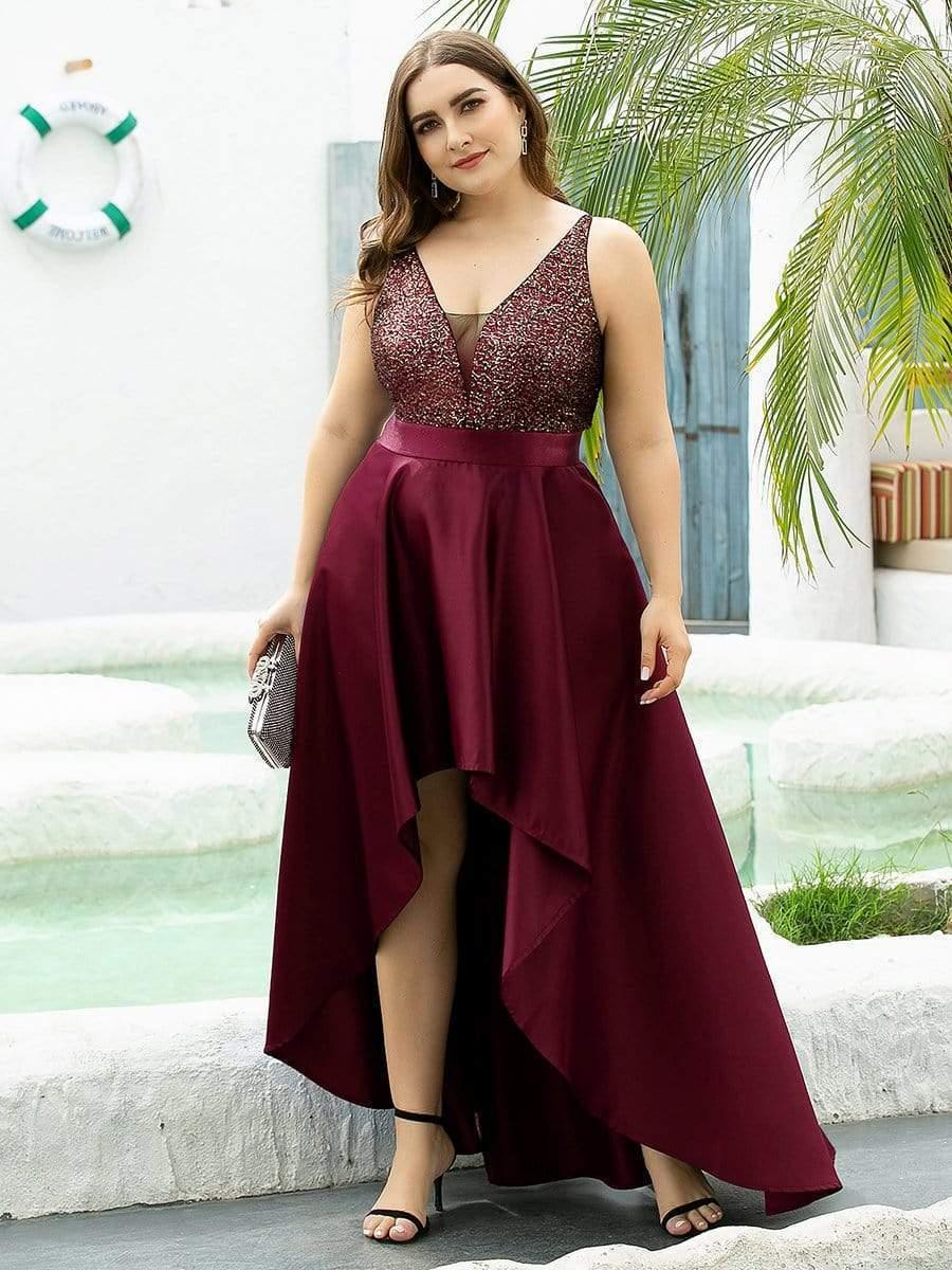 Asymmetrical Plus Size Formal Dresses for Prom #color_Burgundy