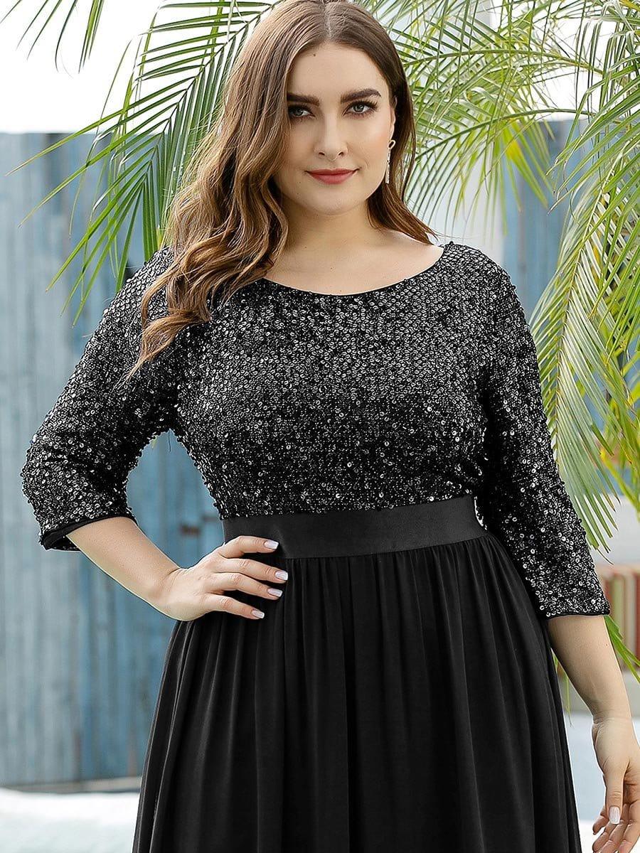 Women's Long Tulle & Sequin Evening Dresses for Mother of the Bride #color_Black