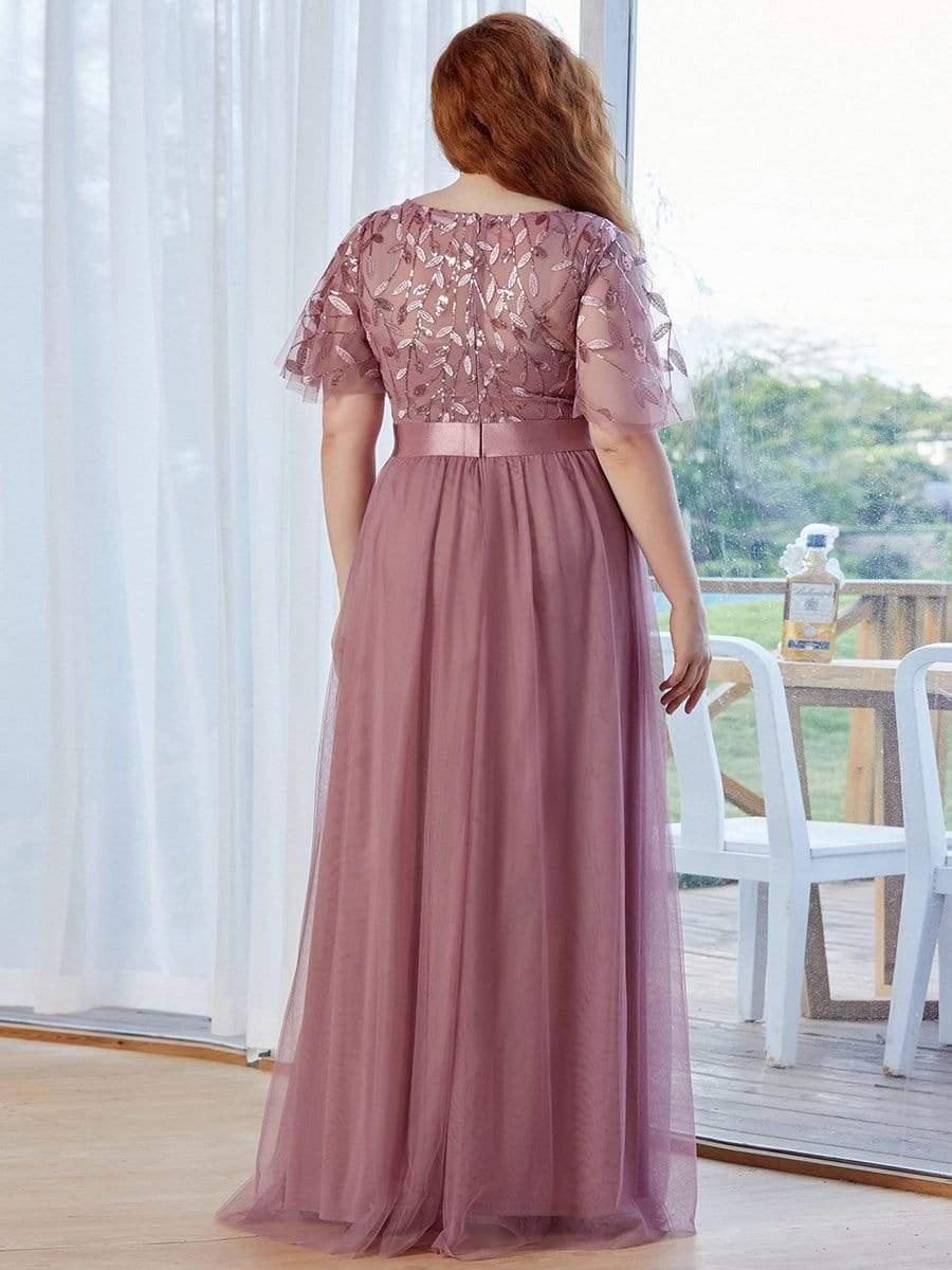 Plus Size Sequin Bodice Long Formal Evening Dresses #color_Purple Orchid
