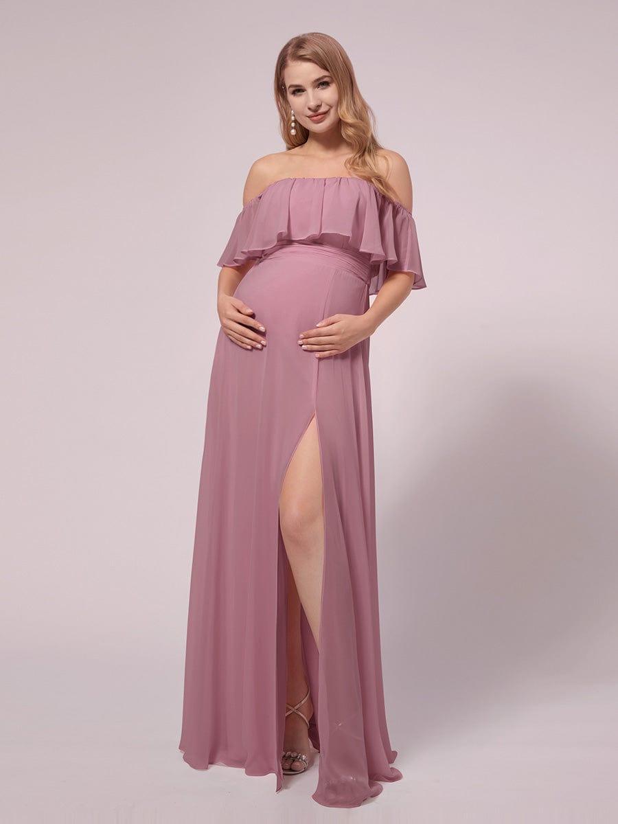 Maxi Chiffon Off the Shoulder Ruffled Maternity Evening Dress