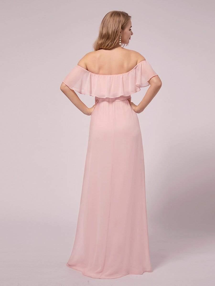 Maxi Chiffon Off the Shoulder Ruffled Maternity Evening Dress #color_Pink