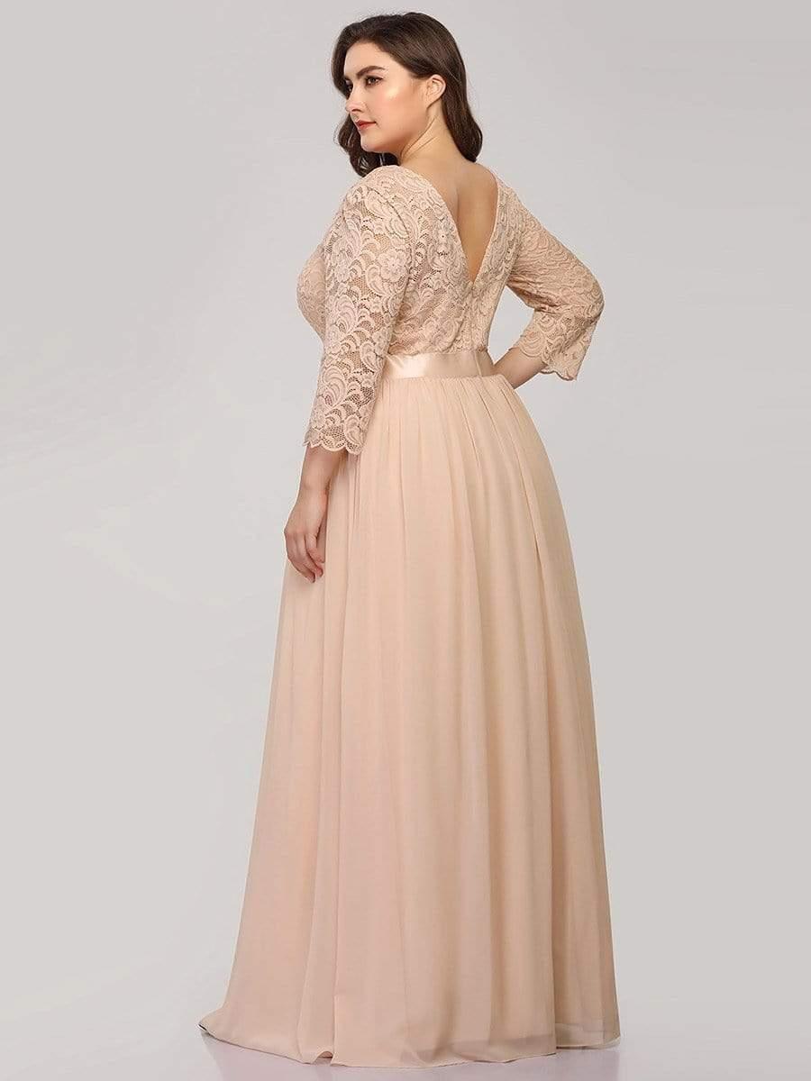 Simple Plus Size Lace Evening Dress with Half Sleeves #color_Blush