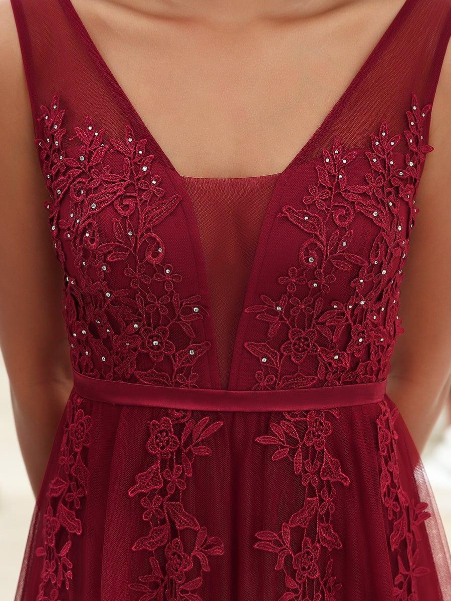 Maxi Long Elegant Ethereal Tulle Evening Dress #color_Burgundy