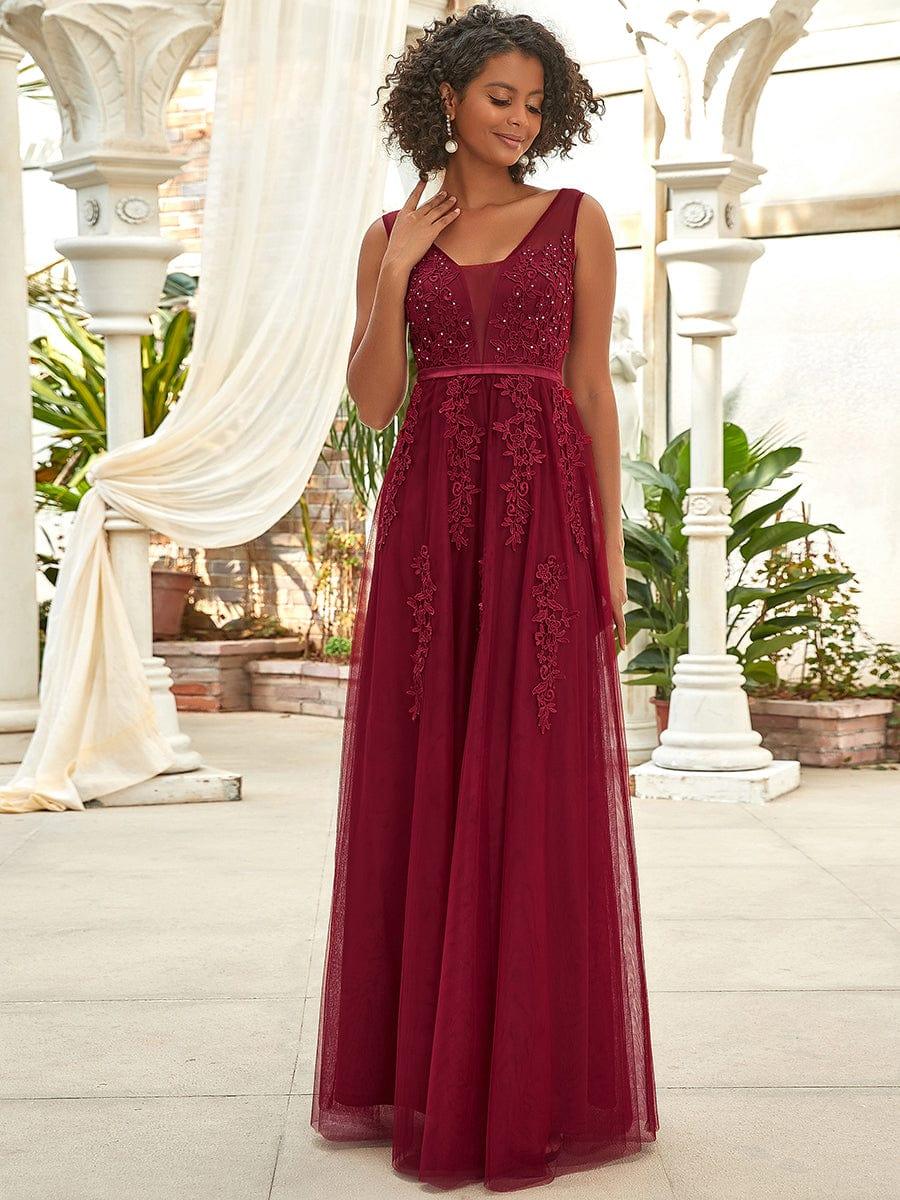 Maxi Long Elegant Ethereal Tulle Evening Dress #color_Burgundy
