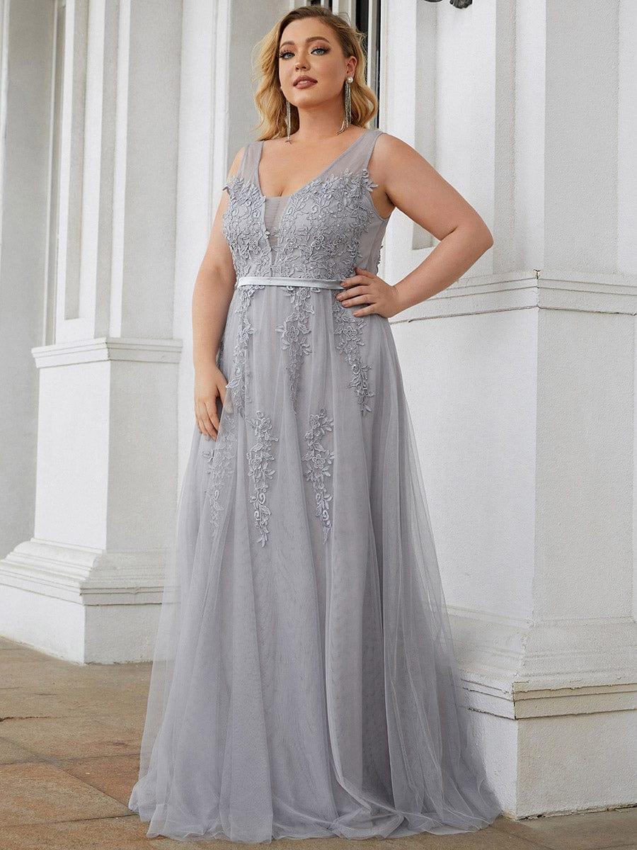 Maxi Long Elegant Ethereal Tulle Evening Dress #color_Grey