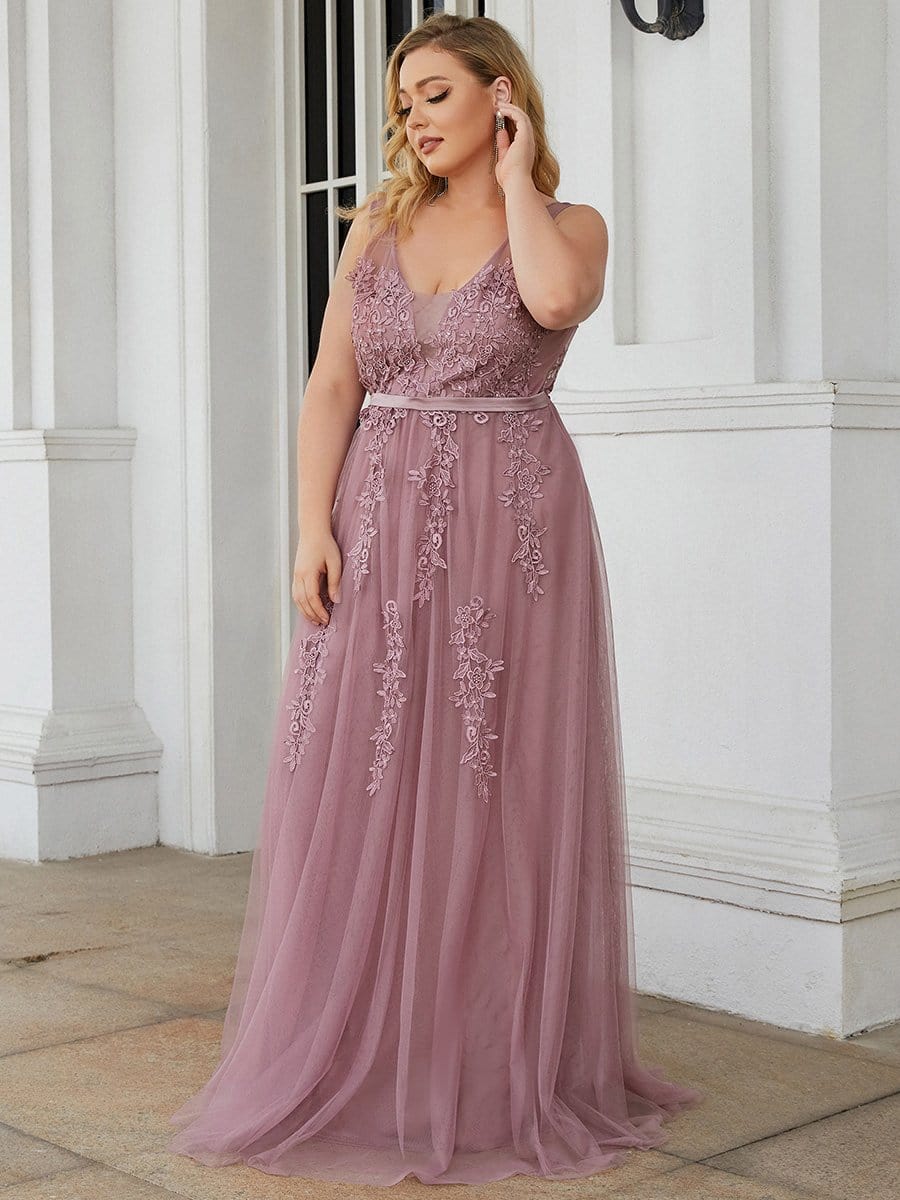 Plus Size Maxi Long Ethereal Tulle Formal Evening Dress #color_Purple Orchid