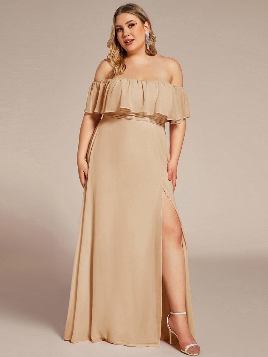 Plus Size Off the Shoulder Formal Bridesmaid Dress with Thigh Split