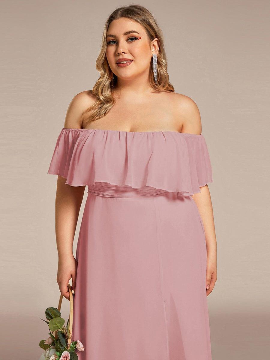 Women's Off Shoulder Ruffle Thigh Split Bridesmaid Dresses #color_Dusty Rose