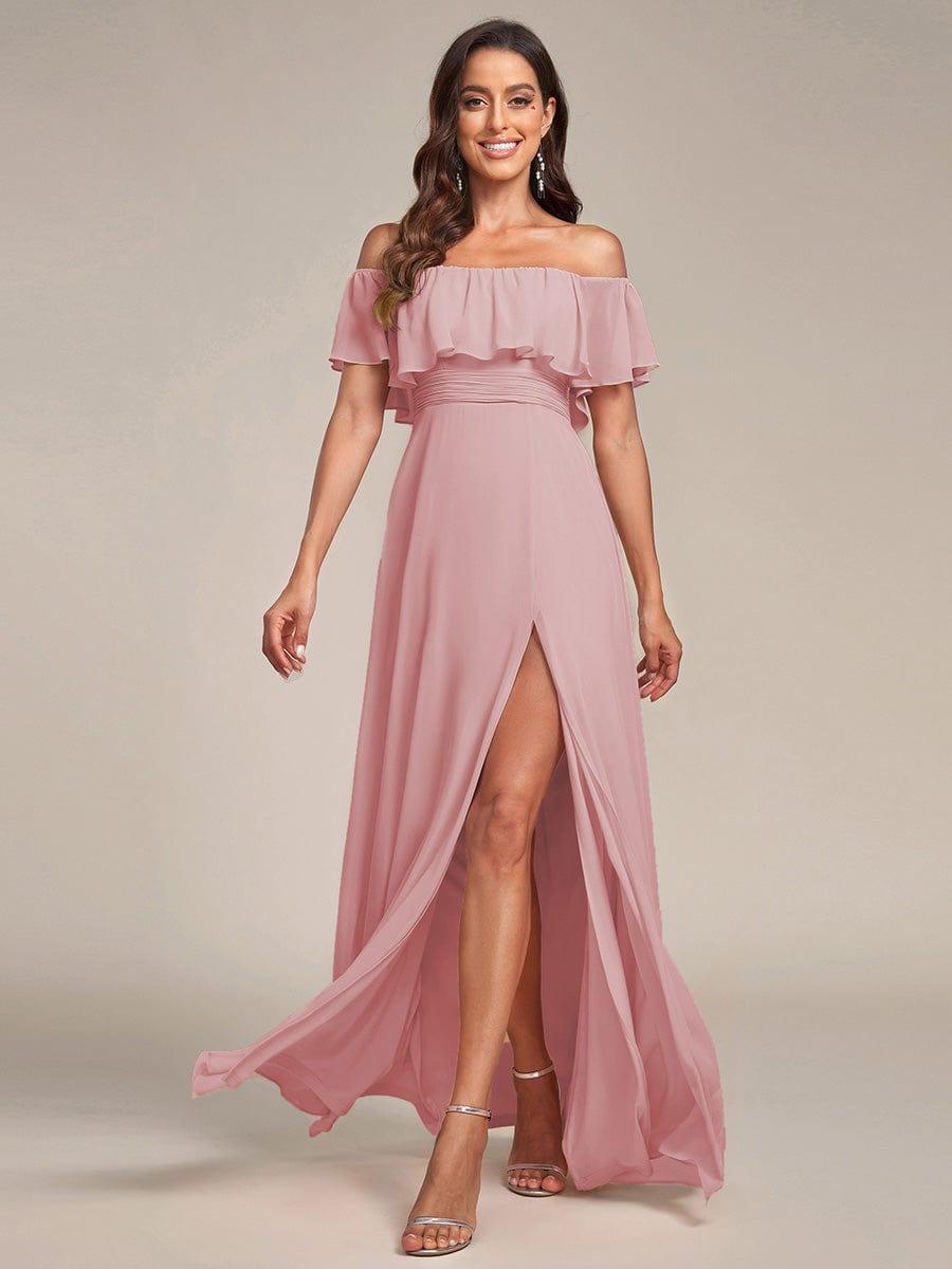 Women's Off Shoulder Ruffle Thigh Slit Bridesmaid Dresses