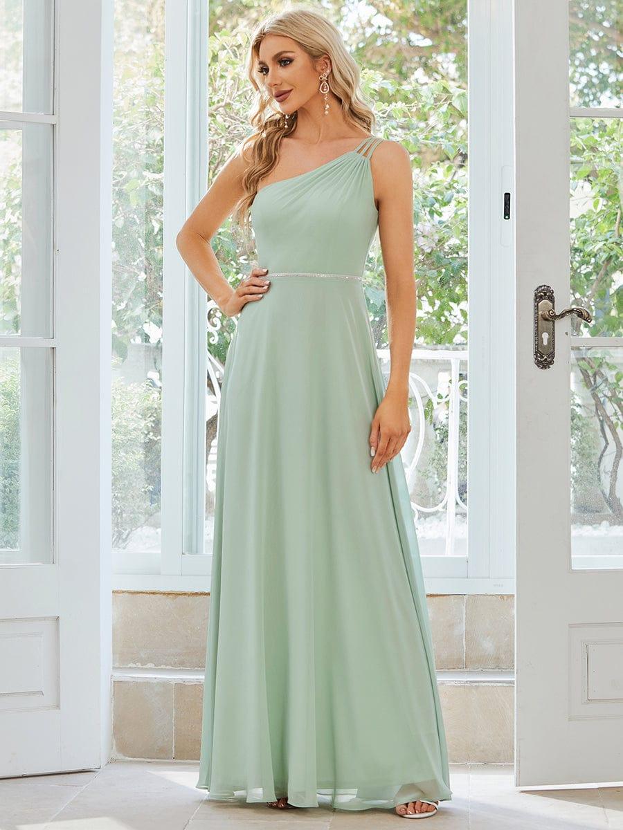Flowy Chiffon One-Shoulder with Three Straps Bridesmaid Dress #color_Mint Green