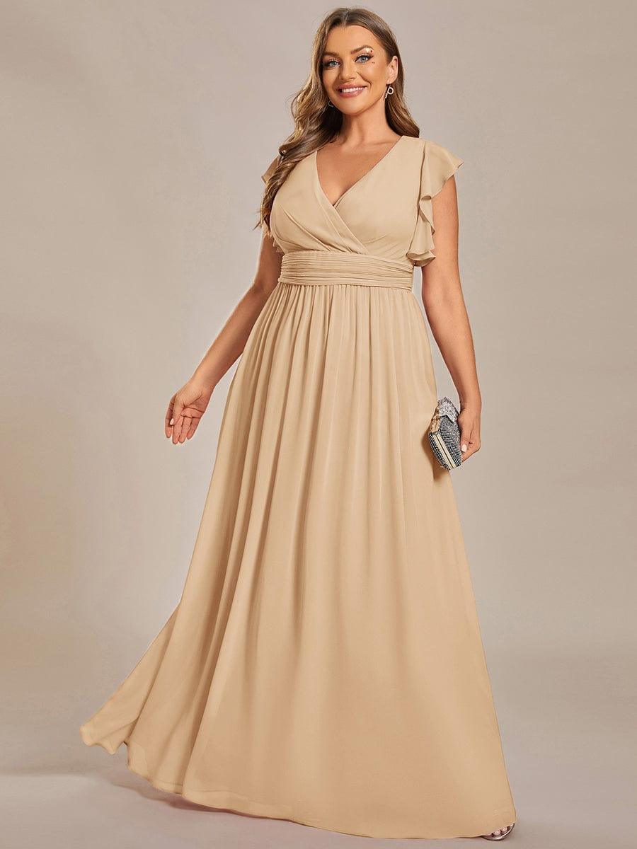 Plus Size Chiffon Pleated A-Line Back CutouT Bridesmaid Dress #color_Champagne