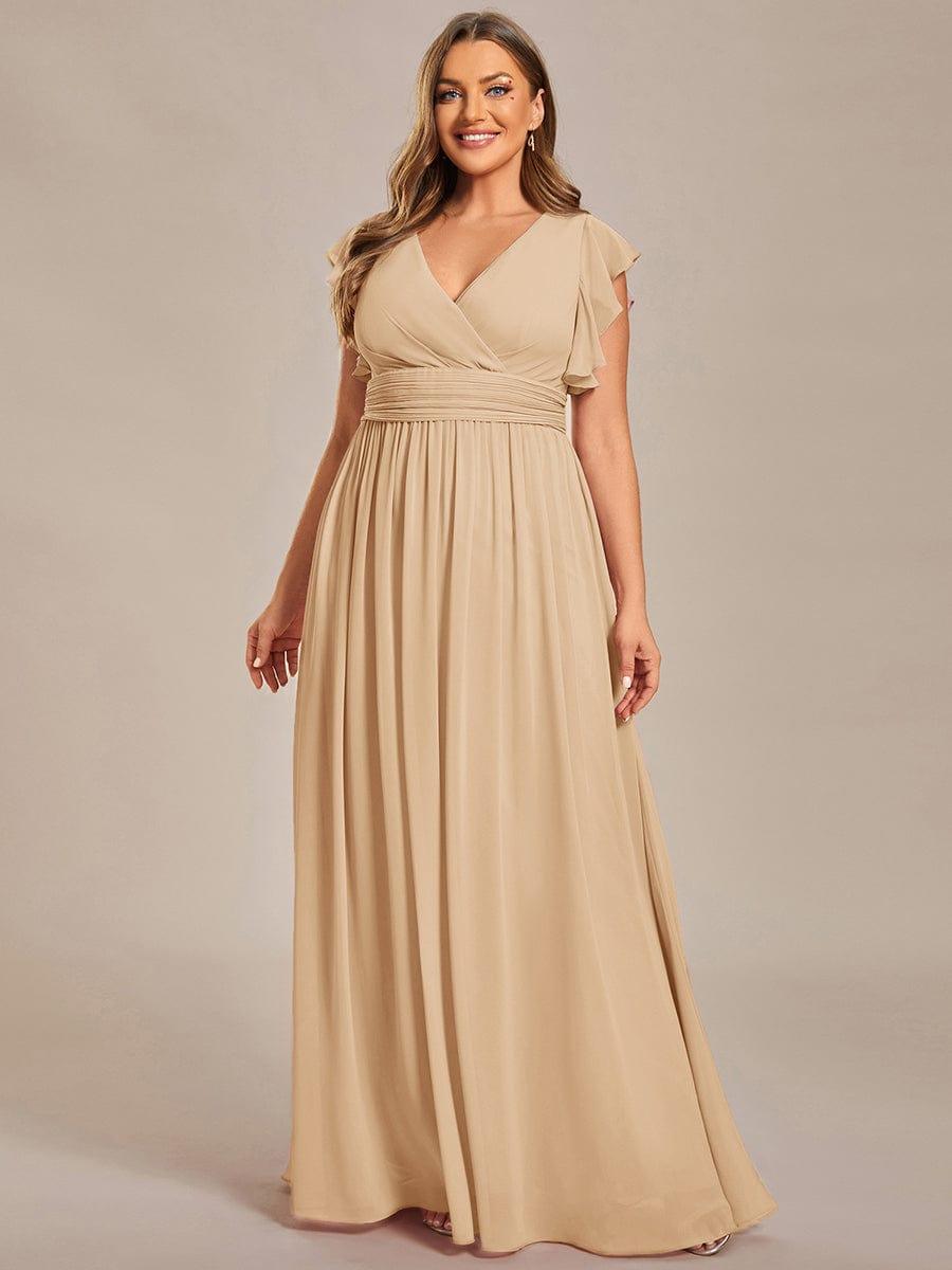 Plus Size Chiffon Pleated A-Line Back CutouT Bridesmaid Dress #color_Champagne