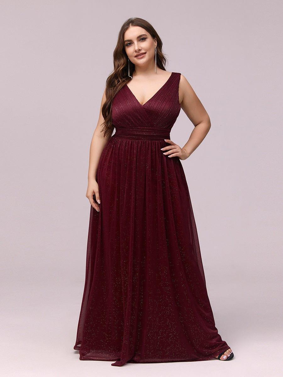 Joyce | Double V Neck Maxi Long Plus Size Sparkly Evening Dresses for Party