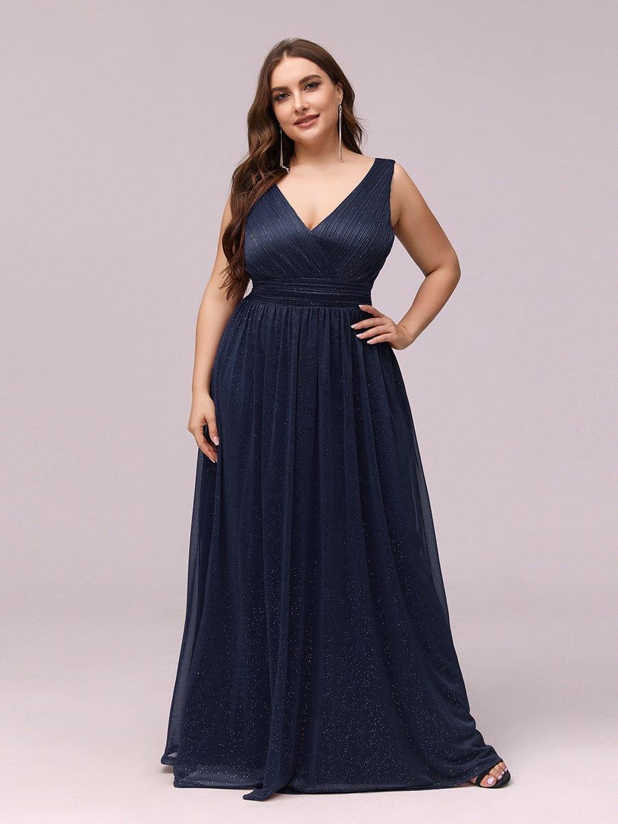 Joyce | Double V Neck Maxi Long Plus Size Sparkly Evening Dresses for Party