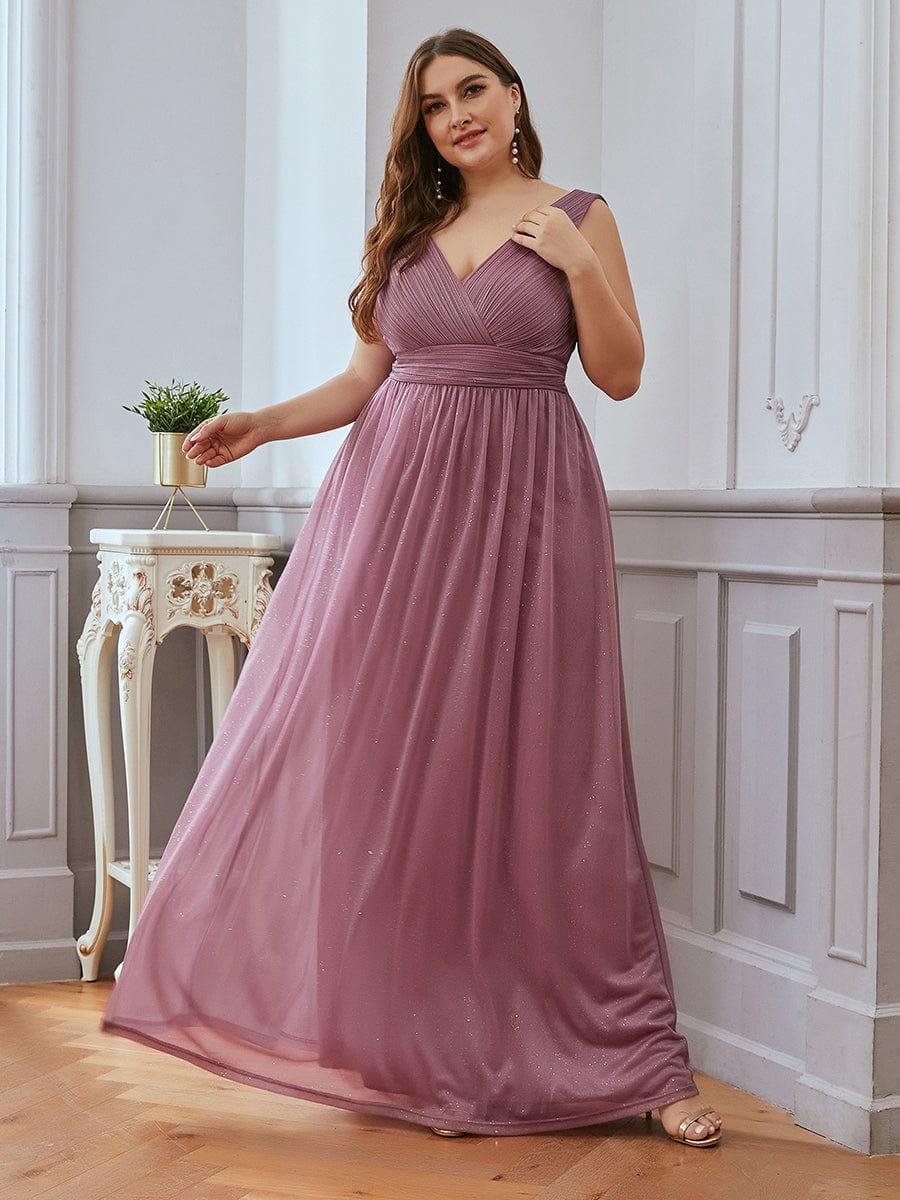 Double V Neck Maxi Long Plus Size Sparkly Evening Dresses for Party #color_Purple Orchid
