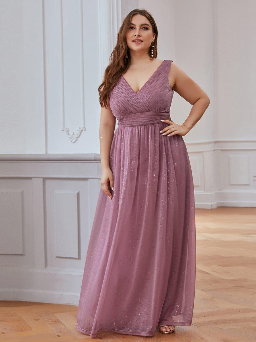 Double V Neck Maxi Long Plus Size Sparkly Evening Dresses for Party #color_Purple Orchid