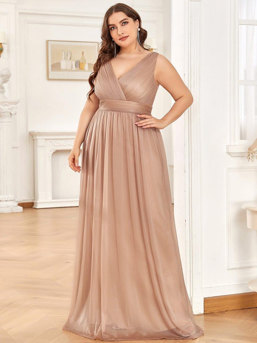Joyce | Double V Neck Maxi Long Plus Size Sparkly Evening Dresses for Party