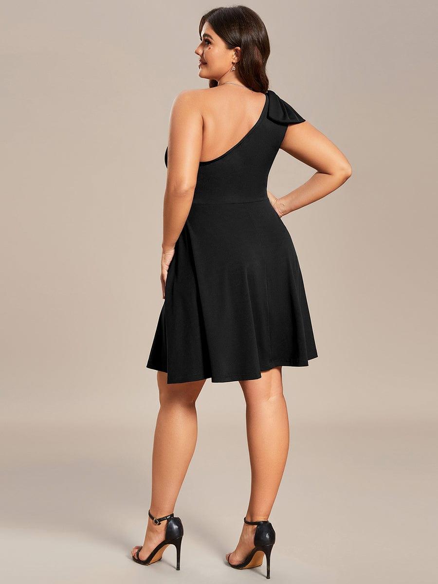 One Shoulder with Bowknot Sleeveless A-Line Summer Mini Dress #color_Black