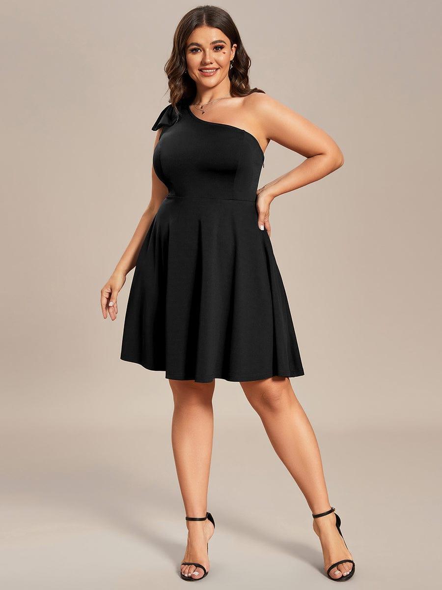 One Shoulder with Bowknot Sleeveless A-Line Summer Mini Dress #color_Black