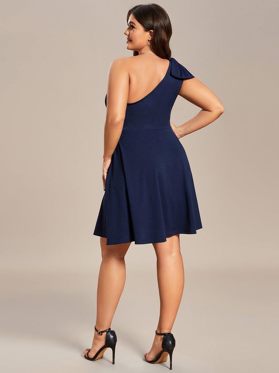One Shoulder with Bowknot Sleeveless A-Line Summer Mini Dress #color_Navy Blue