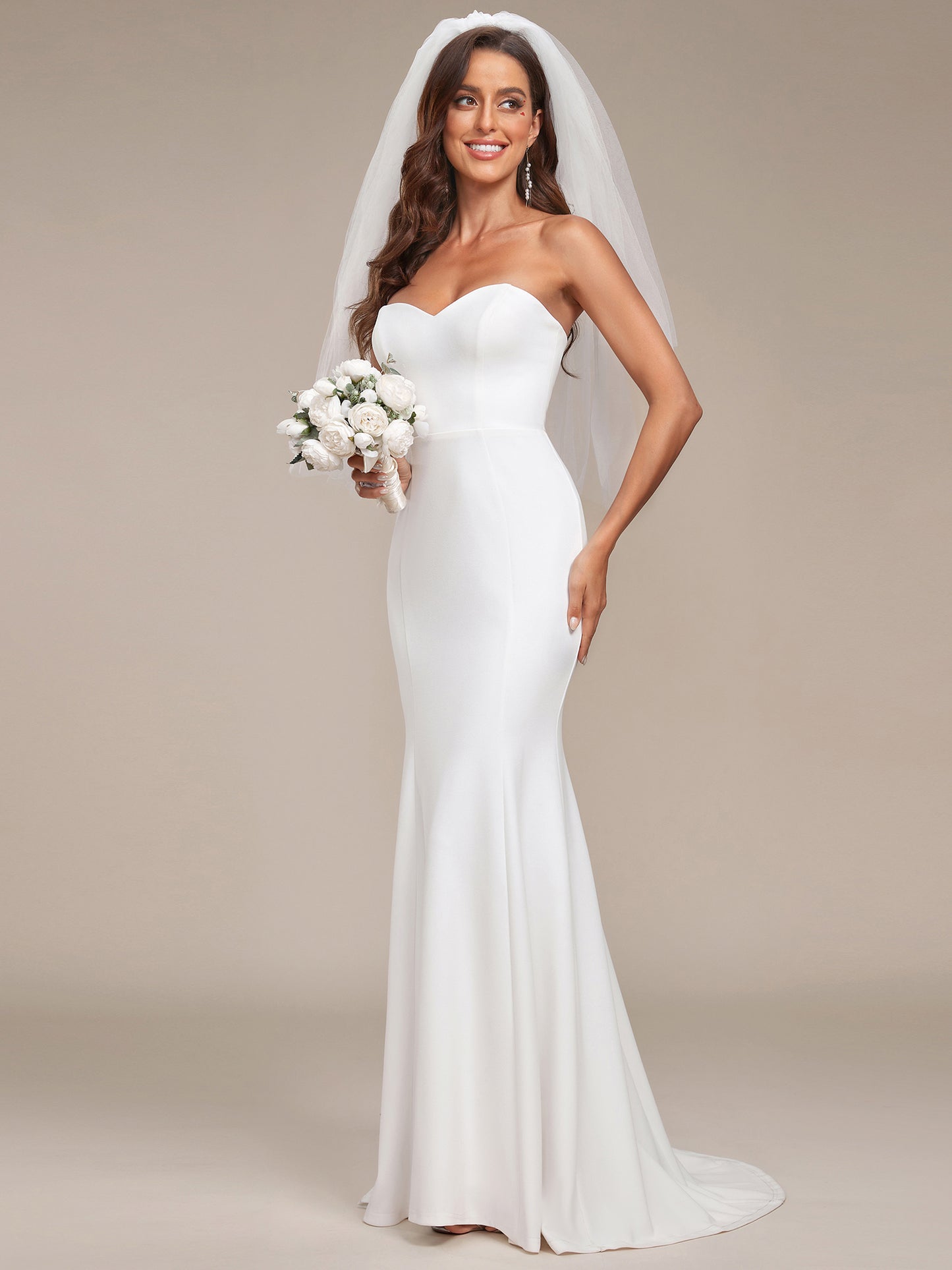 Simple Strapless Mermaid Eloping Dress for Wedding