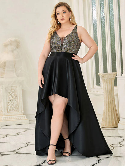 Plus Size High Low Sleeveless Dresses With Sequin for Evening Wholesale EP00667