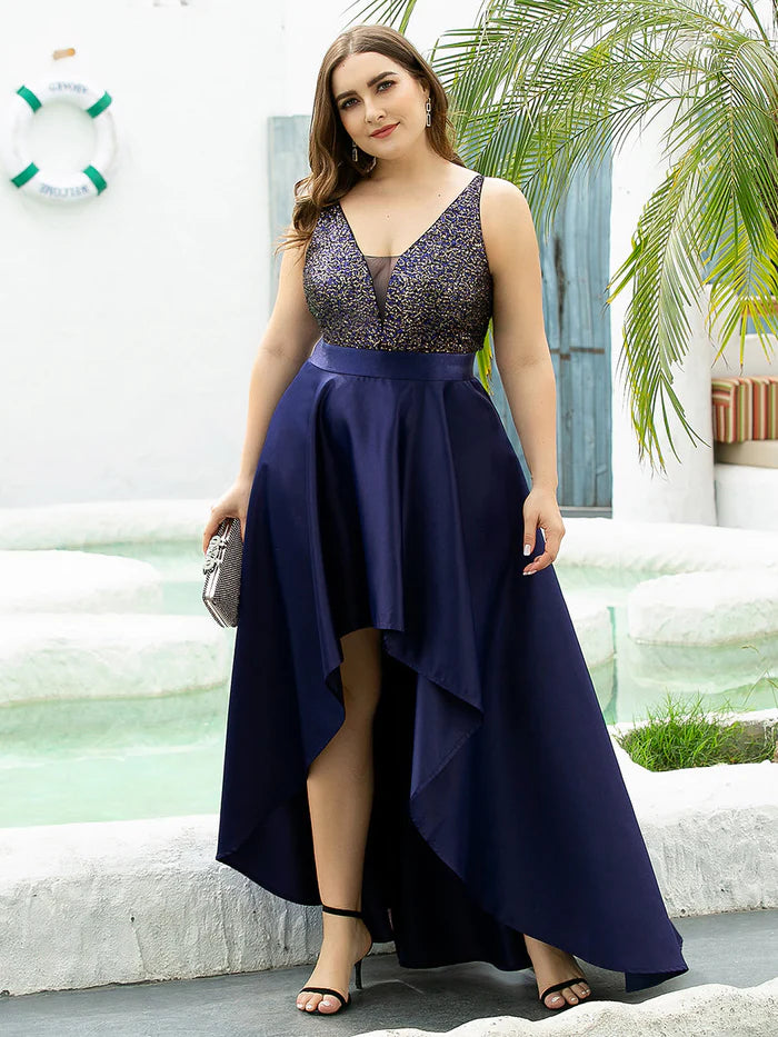 Plus Size High Low Sleeveless Dresses With Sequin for Evening Wholesale EP00667