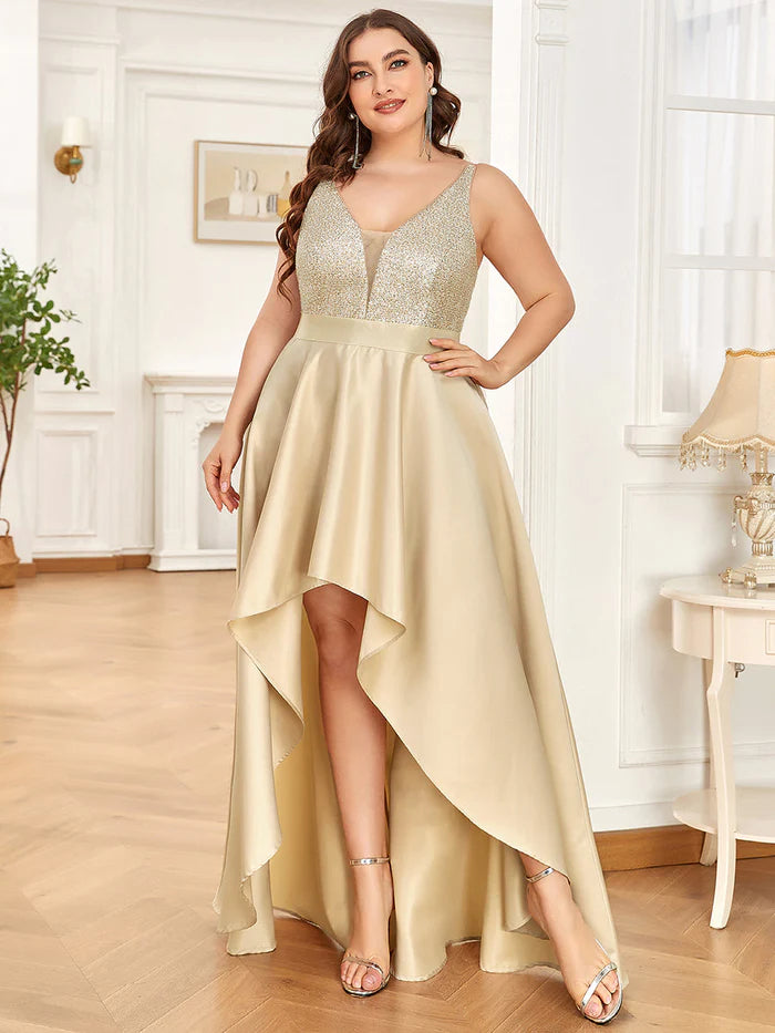 Plus Size High Low Sleeveless Dresses With Sequin for Evening Wholesale EP00667