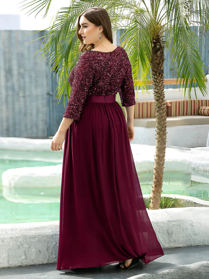 Plus Size Women's Long Chiffon & Sequin Evening Dresses for Mother of the Bride Wholesale EE00685